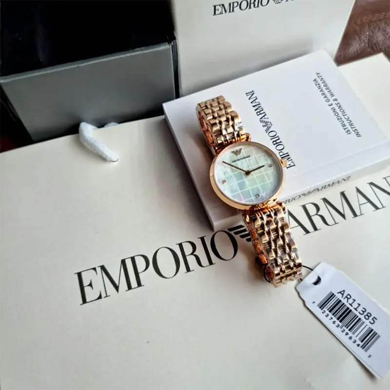 Emporio Armani Gianni T-bar Rose Gold-tone Ladies Watch- AR11385